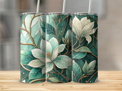 Floral Design With Leaves Pattern Art For Home Decor 20 oz Skinny Tumbler - Walk Greener