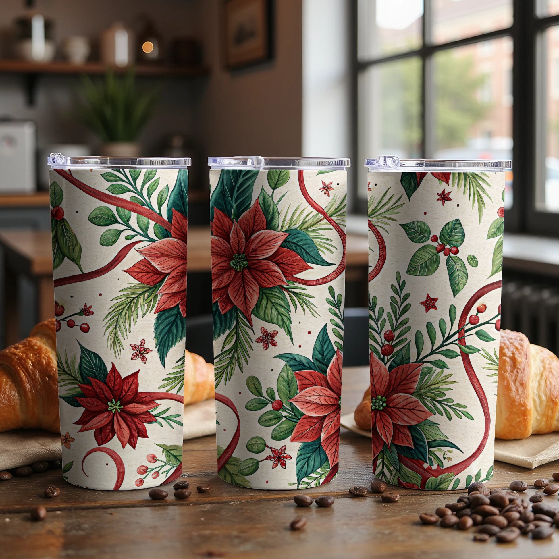Festive Floral Design Insulated Tumbler Drinkware