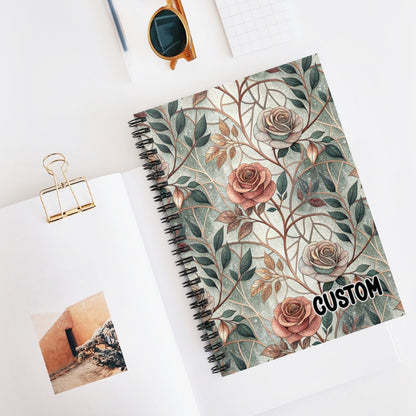 Custom Floral Rose Pattern Spiral Bound Notebook