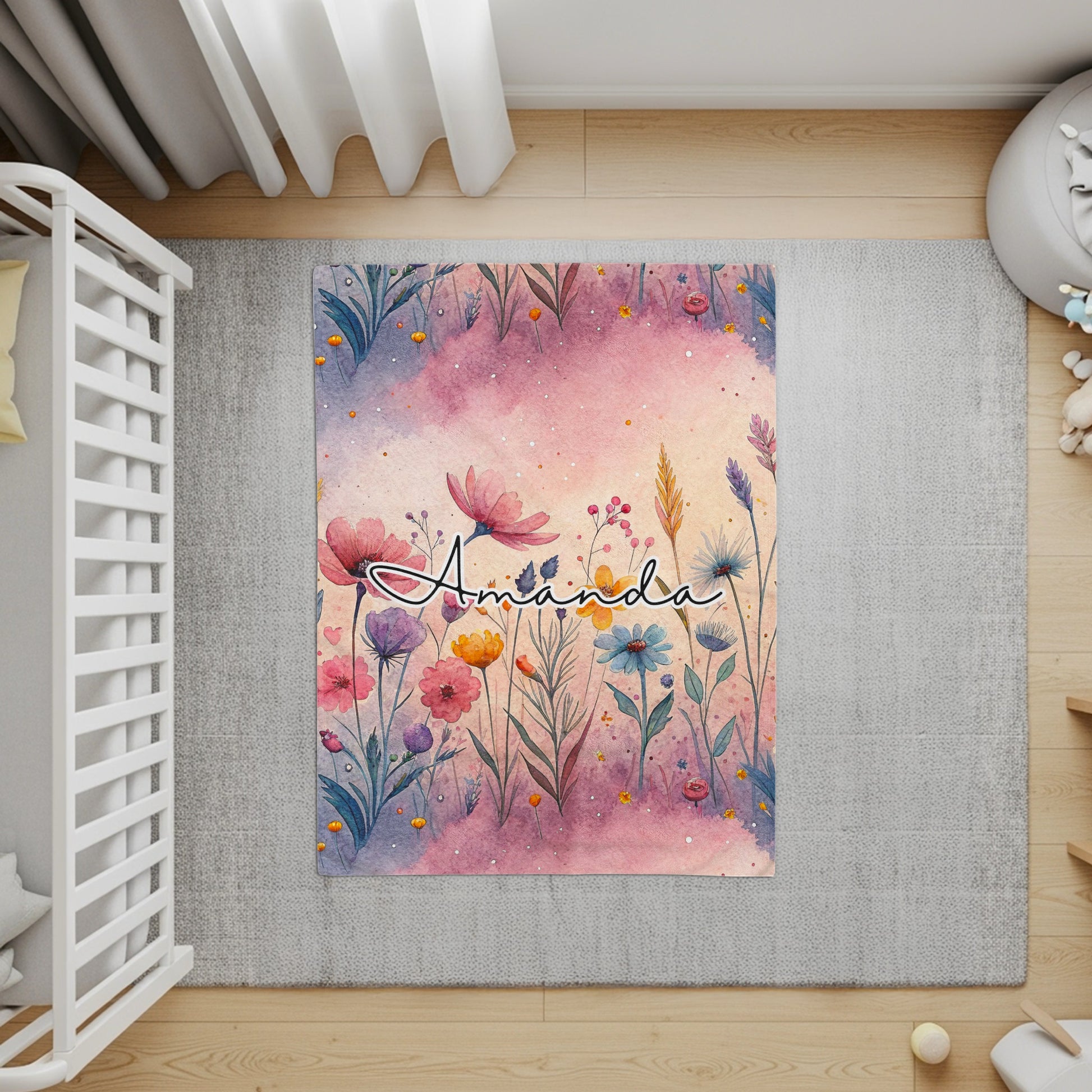Personalized Floral Design Area Rug Kids Room Decor