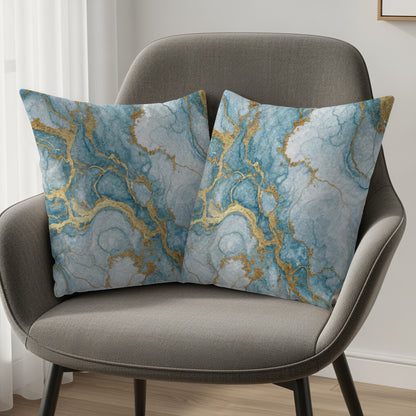 Abstract Gold Veins In Blue Art Decorative Floral Throw Pillows - Walk Greener
