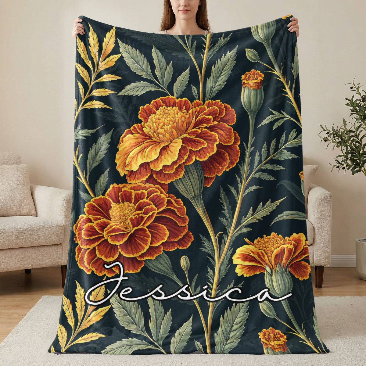 Custom Floral Pattern with Custom Name on it Custom Blanket - Walk Greener