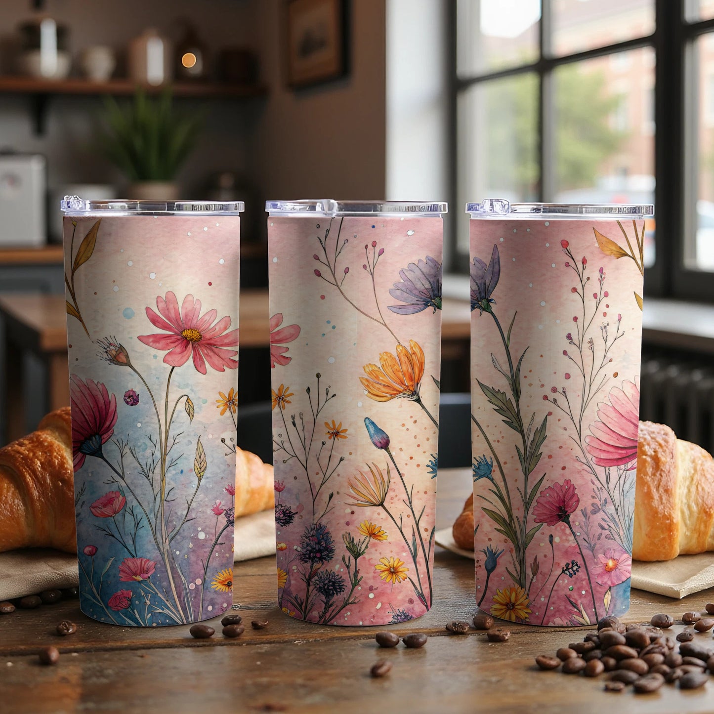 Watercolor Flowers In The Garden Design For 20 oz Skinny - Walk Greener