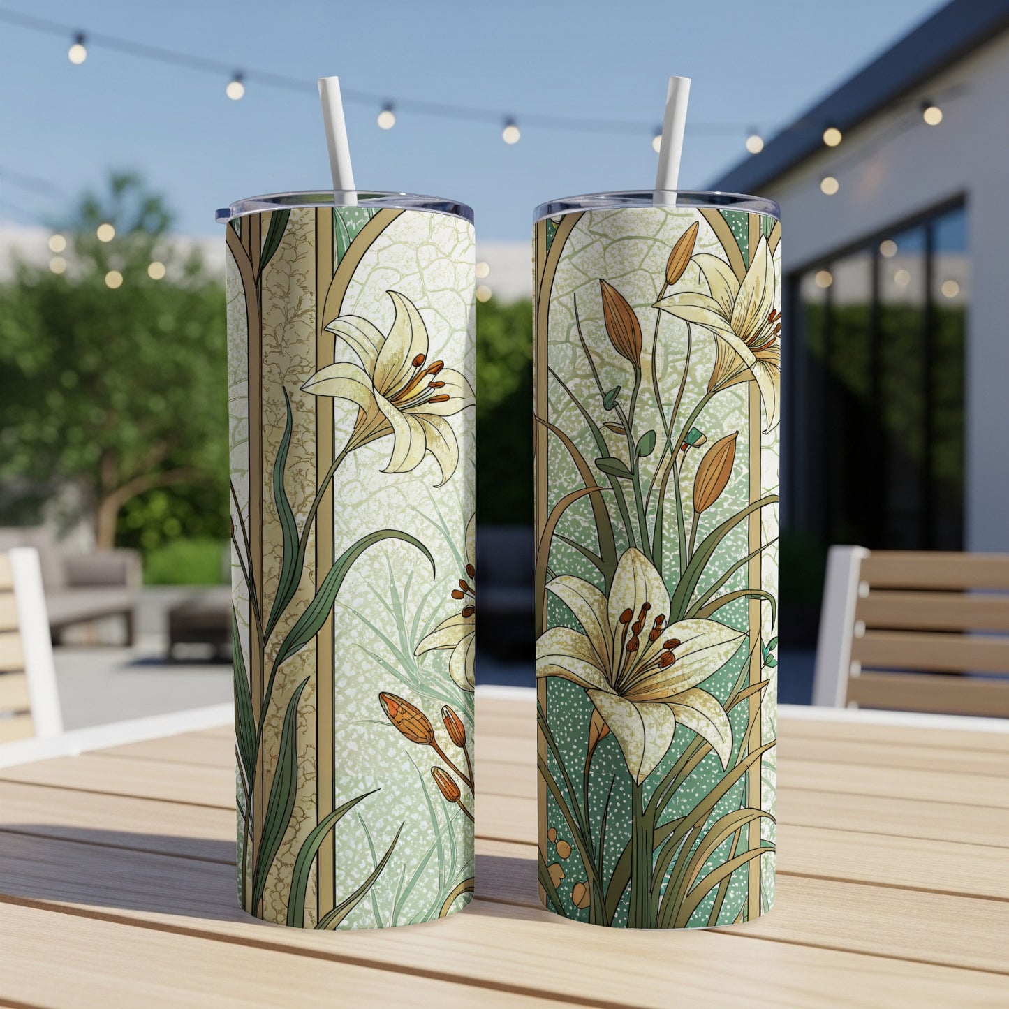 Floral with lilies Art Nouveau Style for Beautiful Decoration 20 oz Skinny Tumbler - Walk Greener