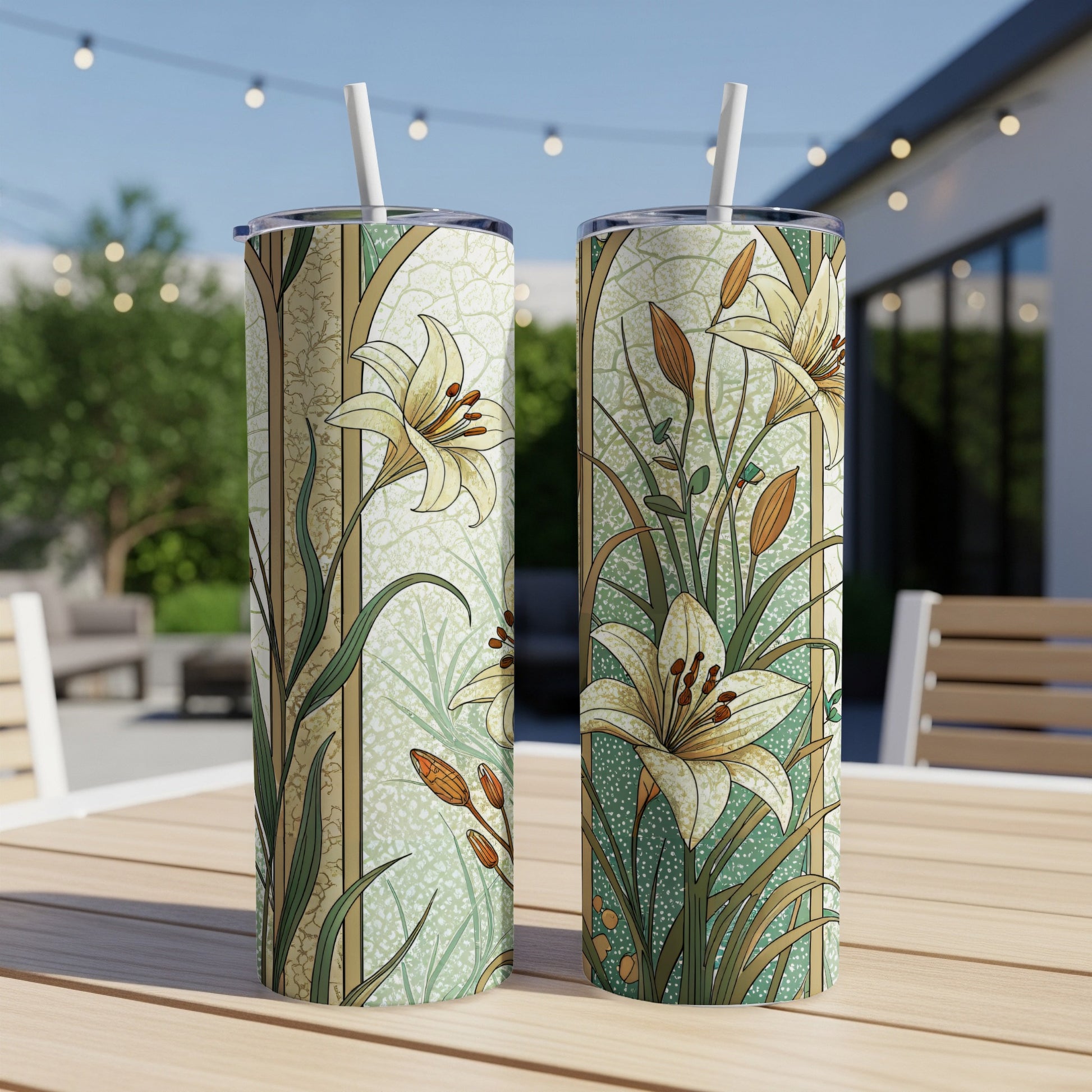 Floral with lilies Art Nouveau Style for Beautiful Decoration 20 oz Skinny Tumbler - Walk Greener