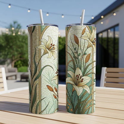 Floral with lilies Art Nouveau Style for Beautiful Decoration 20 oz Skinny Tumbler - Walk Greener