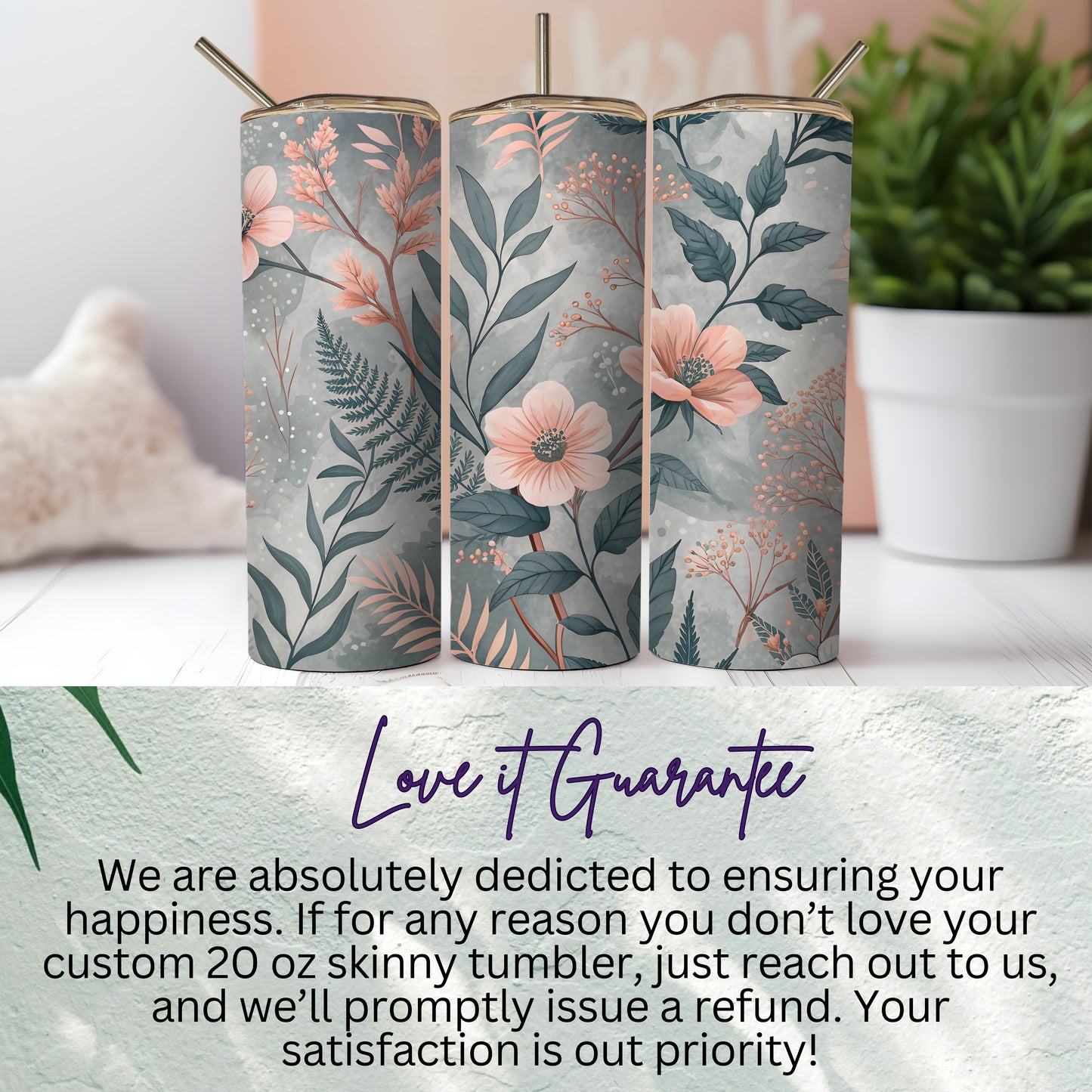 Floral Design Pattern on Gray Background Great Tumbler - Walk Greener