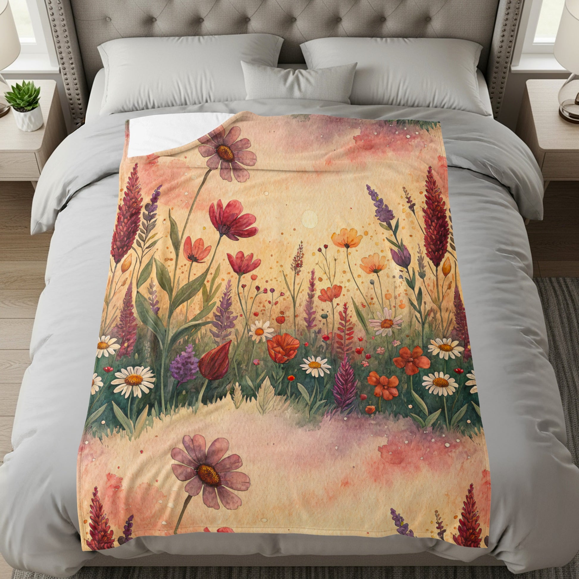 Watercolor Delightful Garden Floral Pattern Velveteen Plush Blankets - Walk Greener