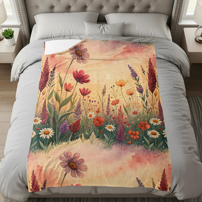 Watercolor Delightful Garden Floral Pattern Velveteen Plush Blankets - Walk Greener