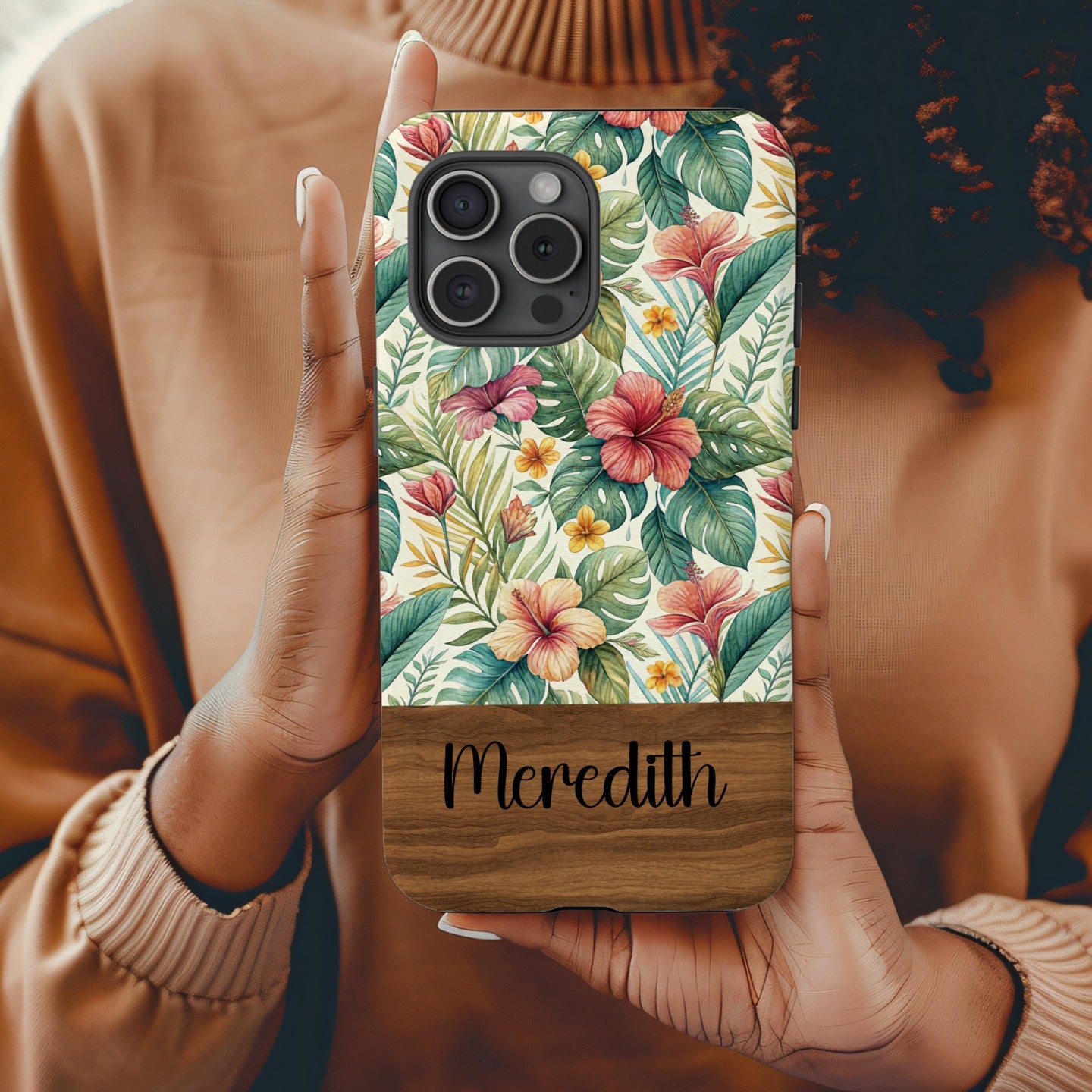 Custom Floral Design Name Phone Case Cover