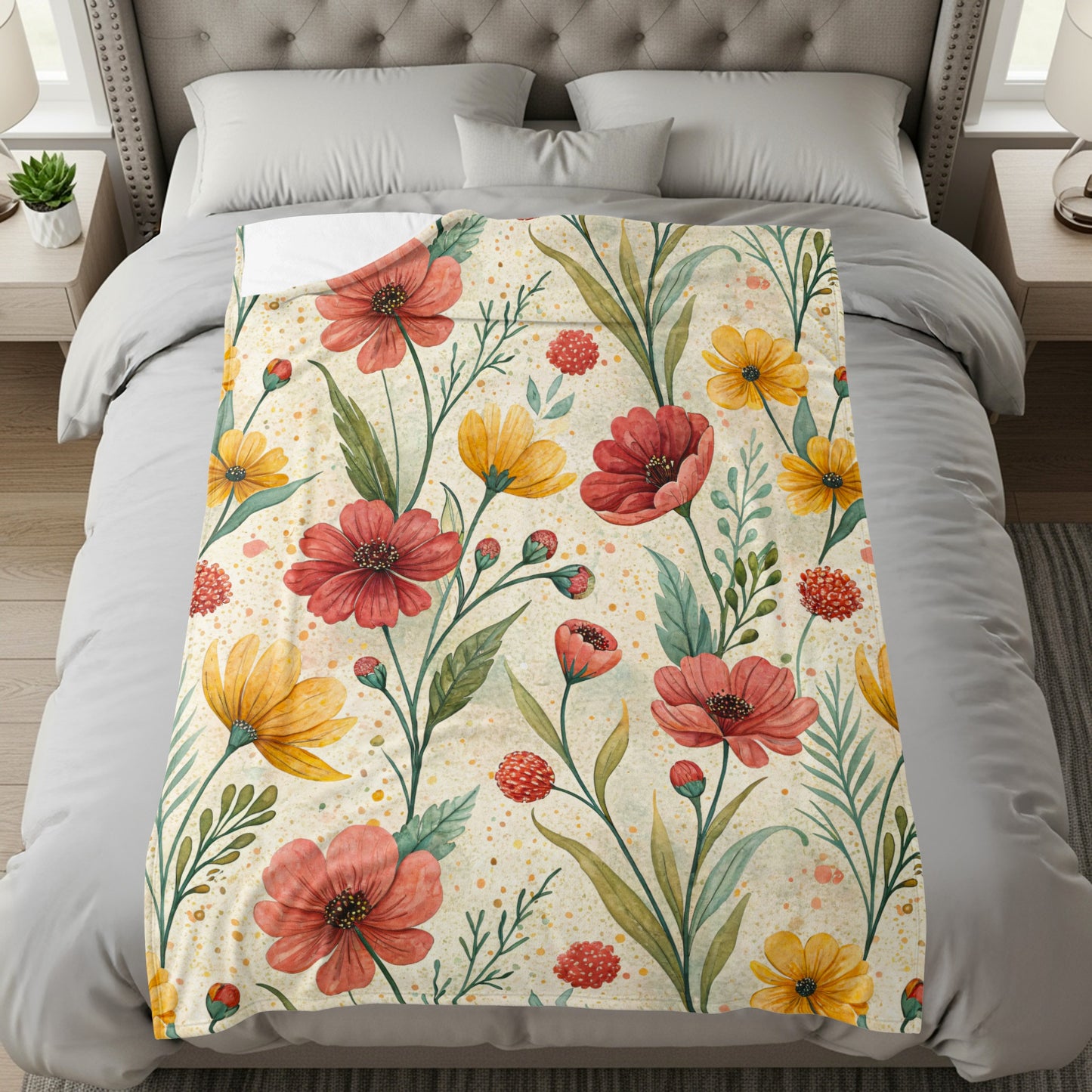 Watercolor Floral Pattern of Red and Yellow Flowers - Walk Greener
