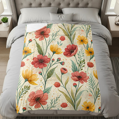 Watercolor Floral Pattern of Red and Yellow Flowers - Walk Greener