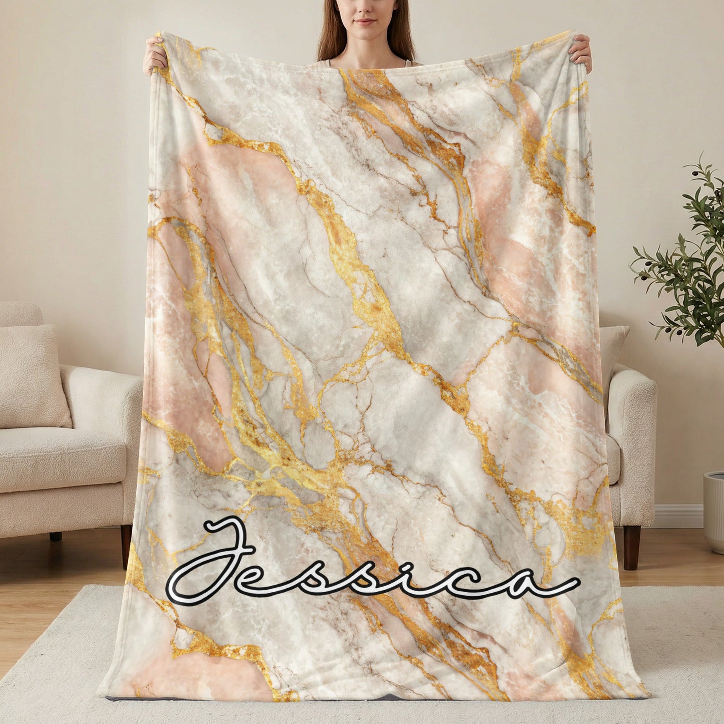 Personalized Marble Design Blanket with Custom Name Option