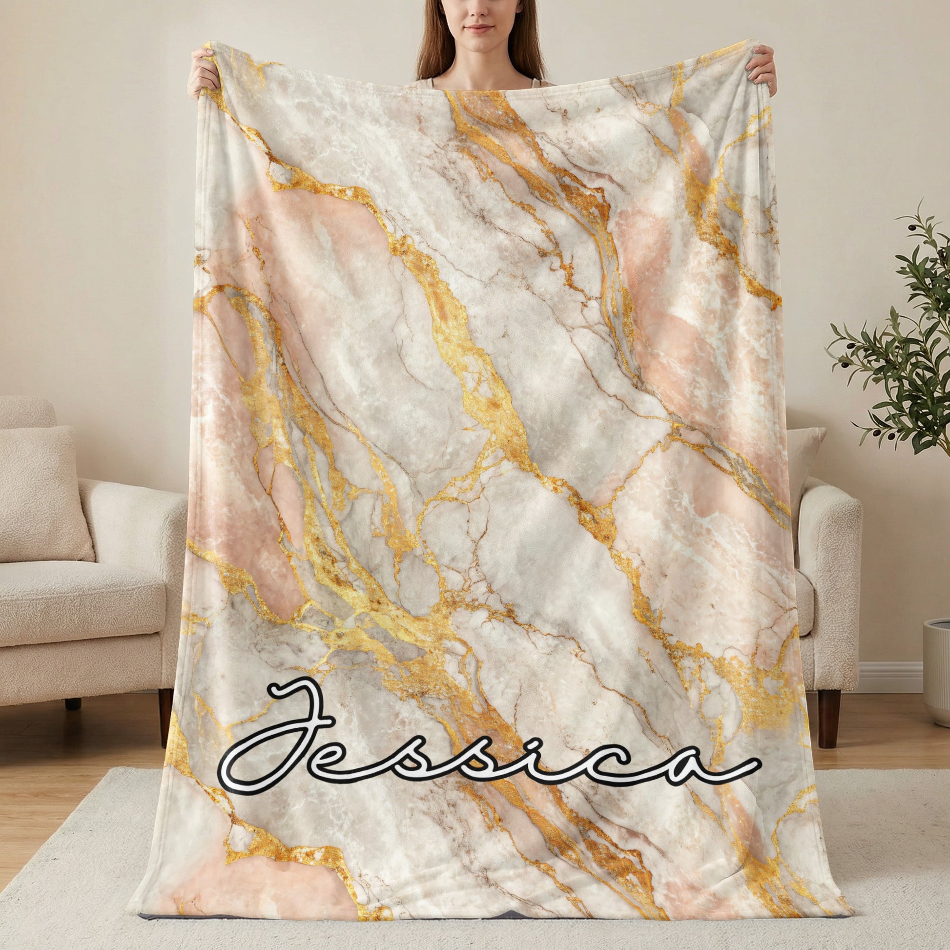 Personalized Marble Design Blanket with Custom Name Option