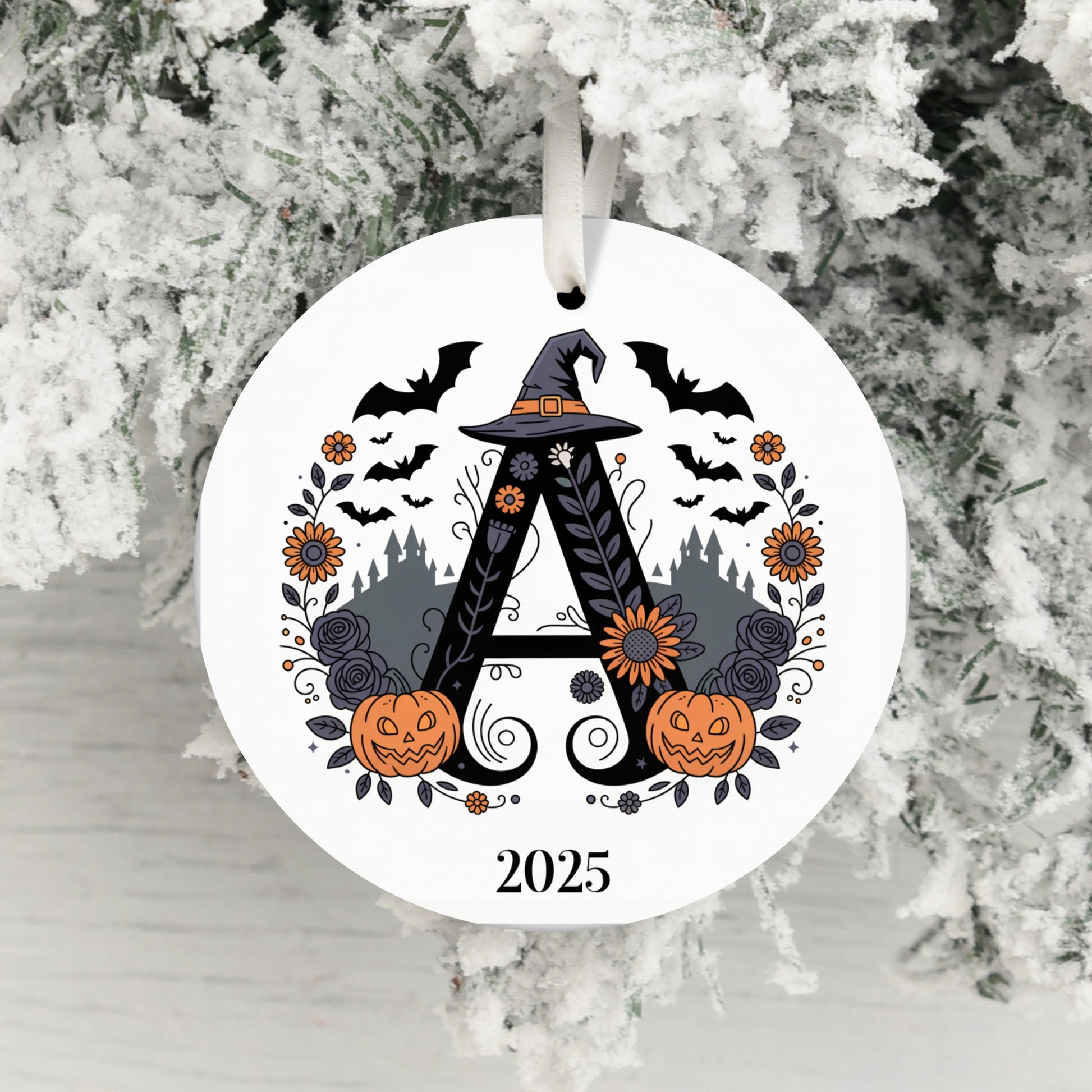 Halloween Monogram A 2025 Round Christmas Ornament product type