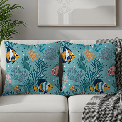 Colorful Underwater Fish Theme Decorative Pillow Set