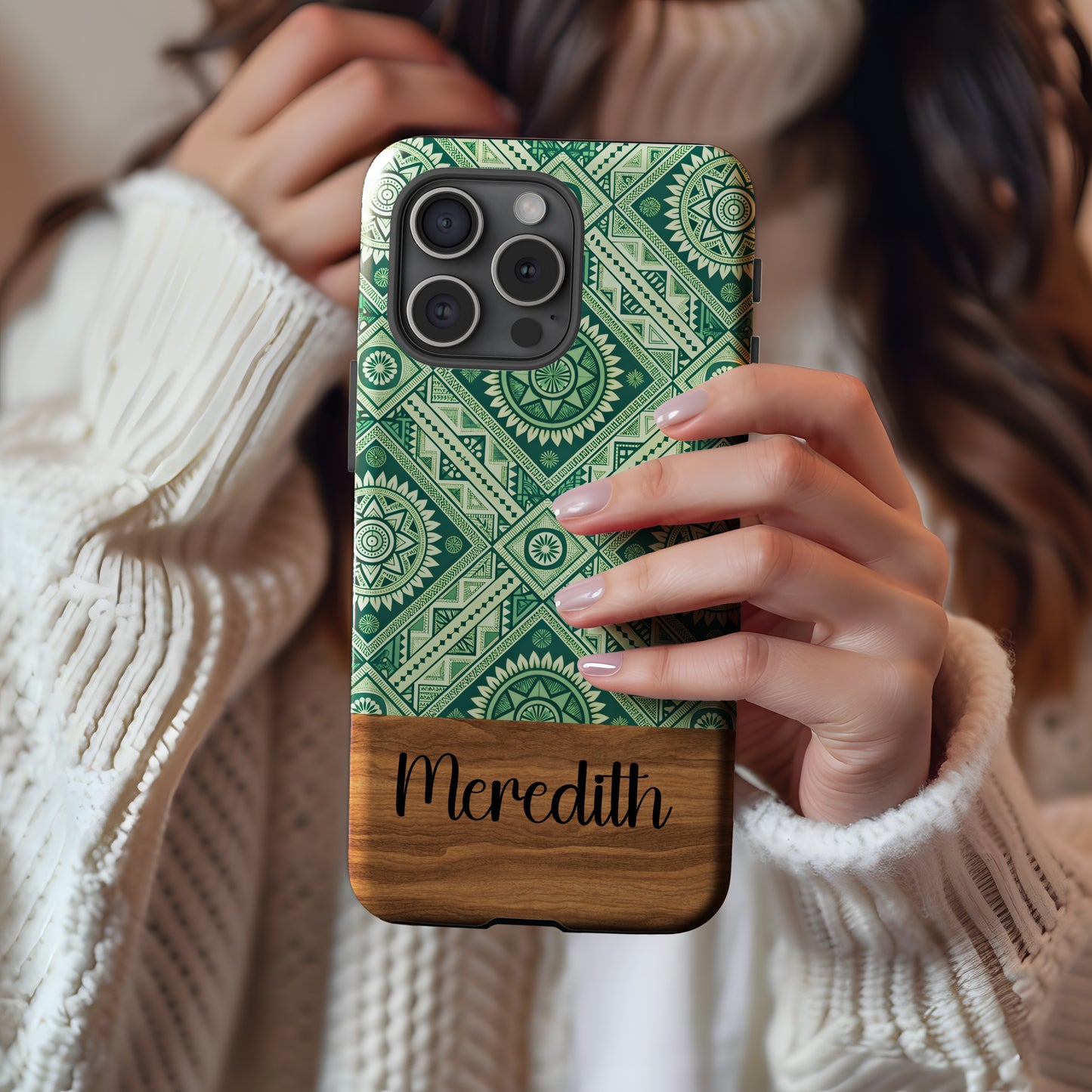 Green Geometric Ethnic Pattern Design for Custom Phone Case - Walk Greener