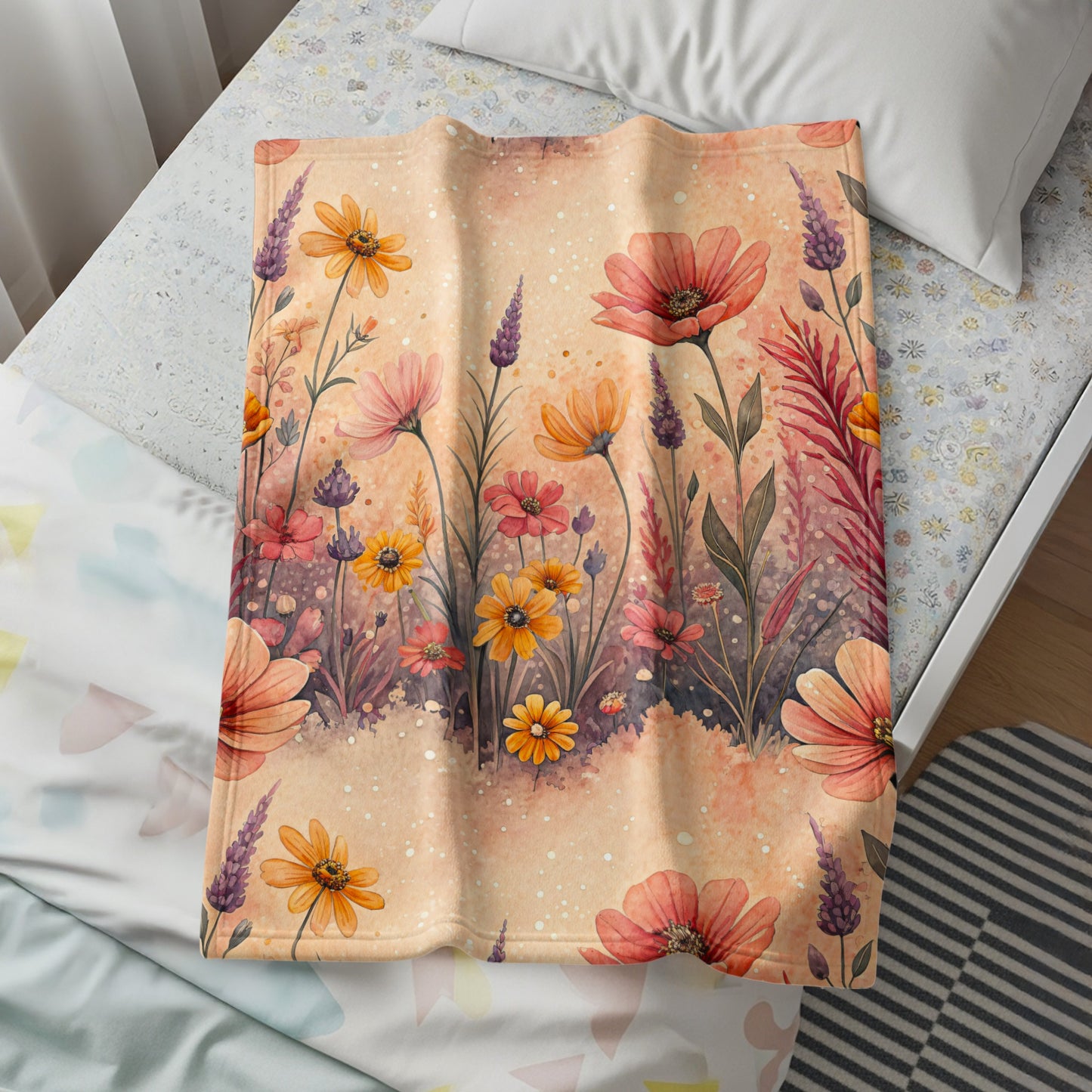 Botanical Garden Colorful Floral Design Velveteen Plush Blankets - Walk Greener