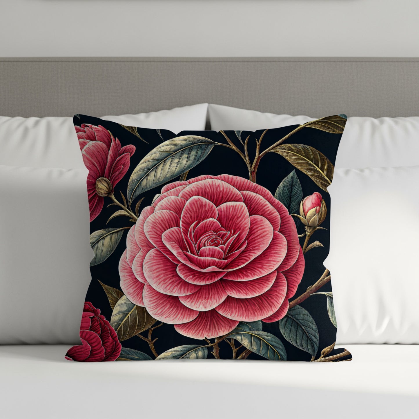Decorative Throw Pillow with Large Rose Design Pillow