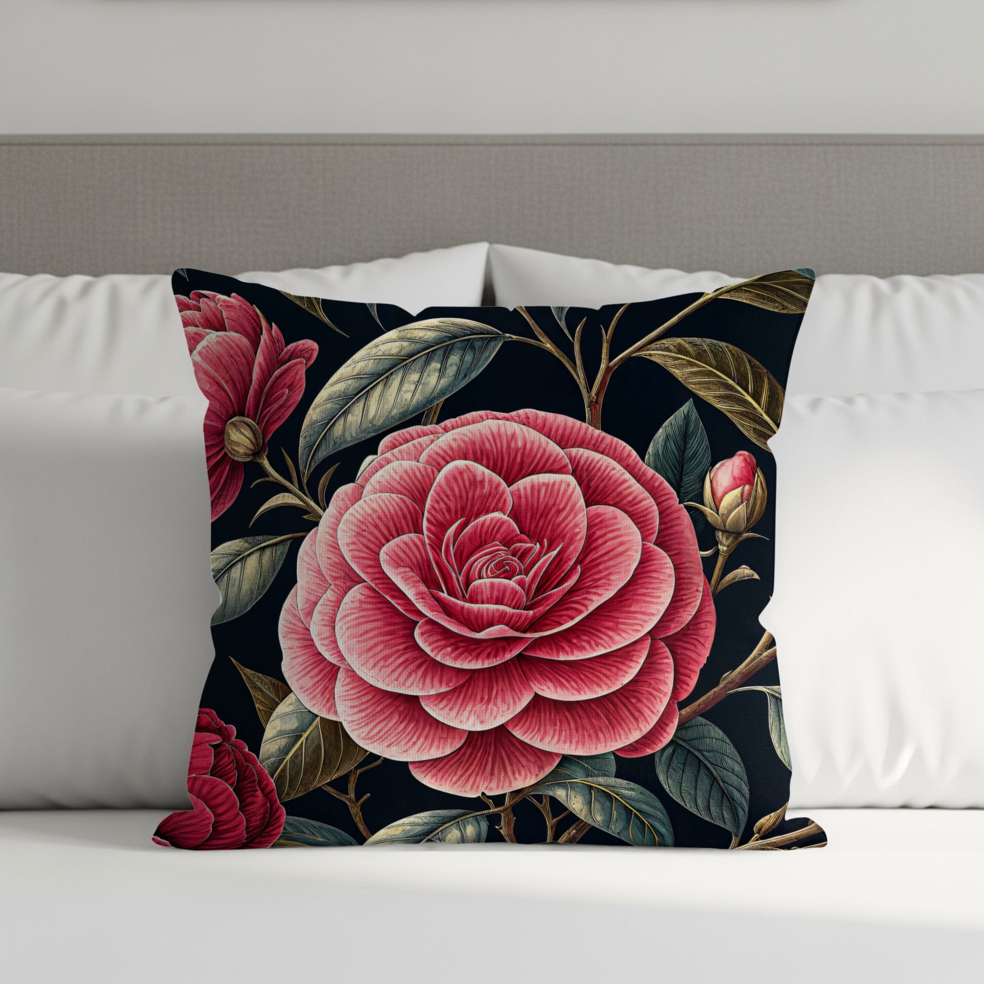 Decorative Throw Pillow with Large Rose Design Pillow