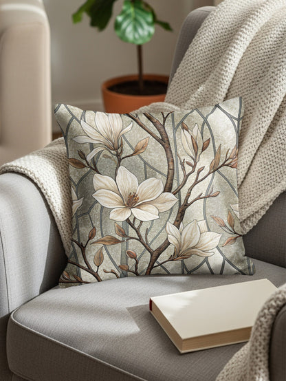 Elegant Blooming Magnolia Design Throw Pillow Cover