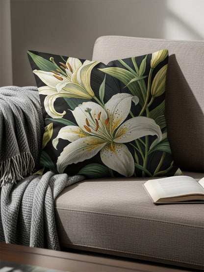 Elegant White Lilies Pattern Design Decorative Floral Throw Pillows - Walk Greener