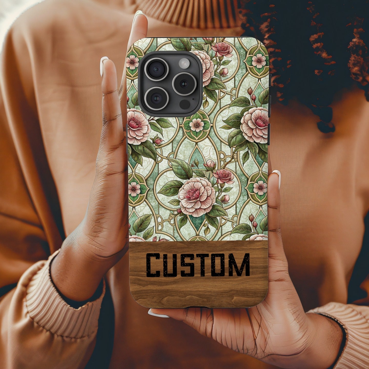 Custom Floral Design Phone Case Back Tile Decoration