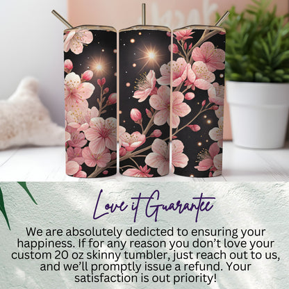 Pink Blossoms Against a Night Sky Floral Design Tumblers - Walk Greener