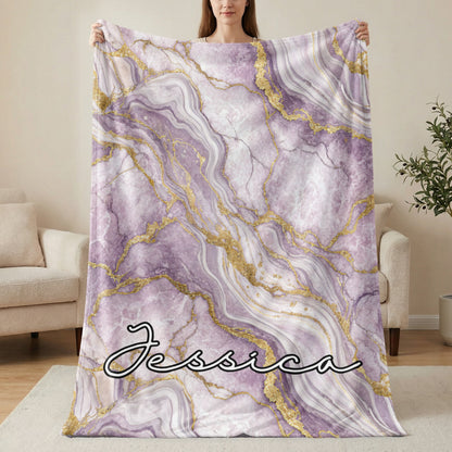 Personalized Purple and Gold Marble Name Blanket