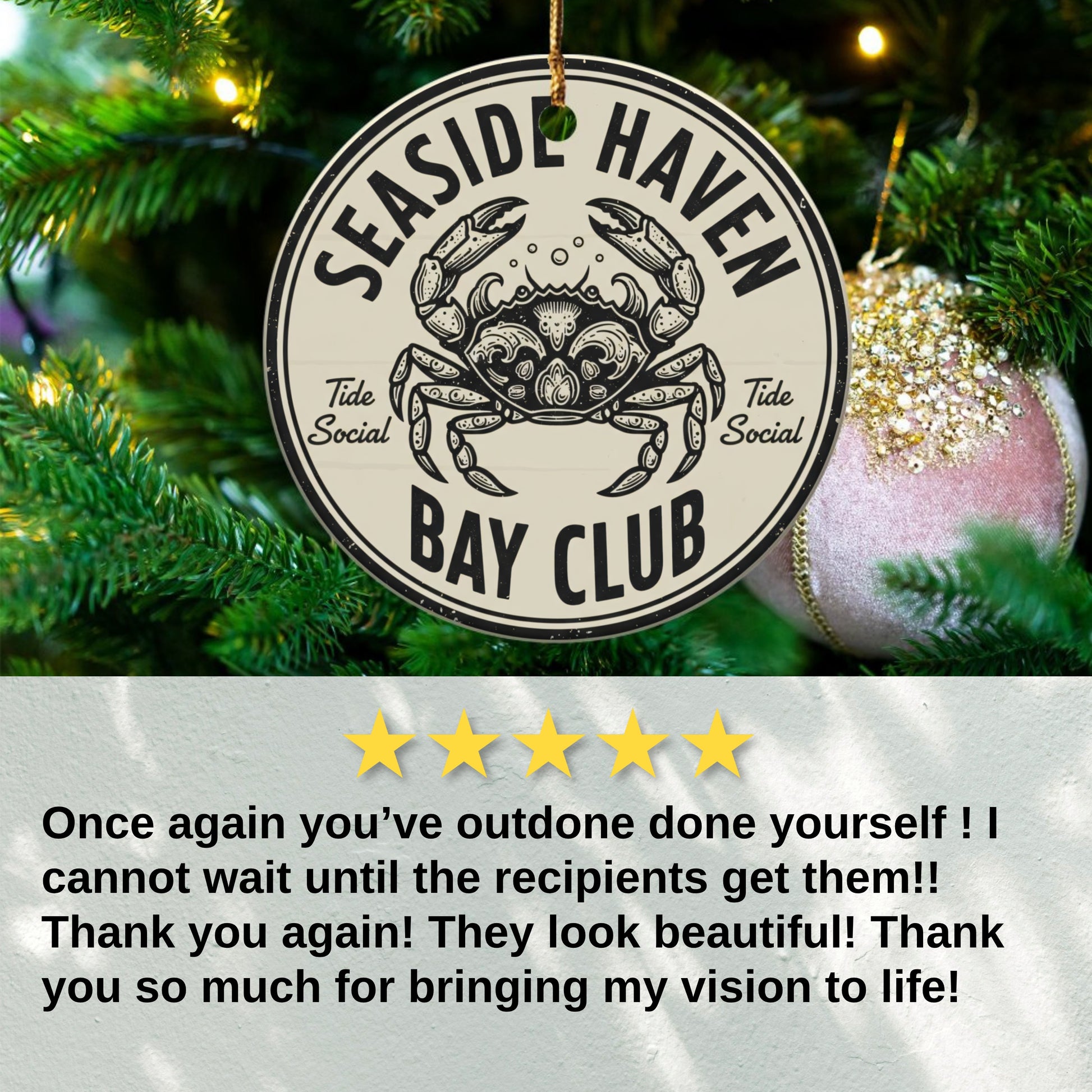 Seaside Haven Bay Club Round Christmas Ornament product