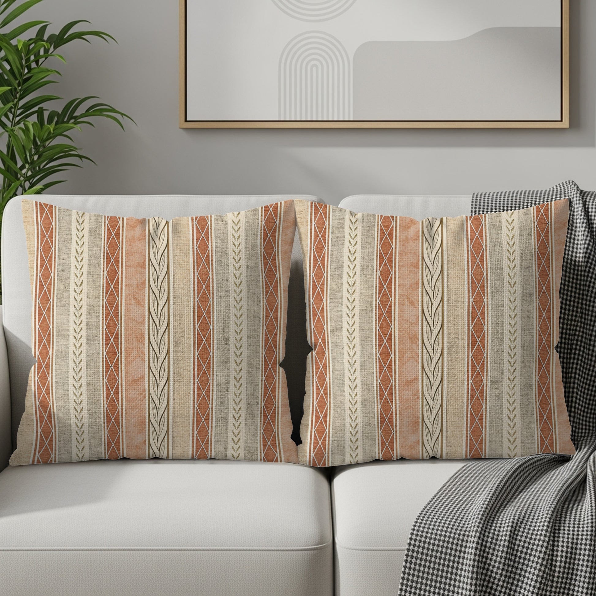 Abstract Striped Pattern Terracotta And Beige Vertical Stripes Throw Pillows - Walk Greener