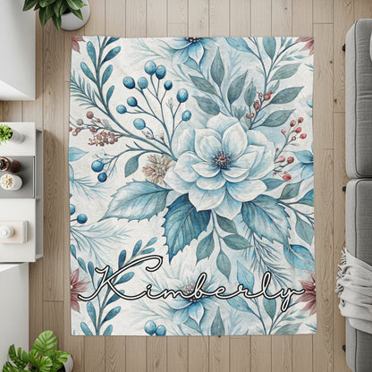 Personalized Floral Design Area Rug with Name Kimberly