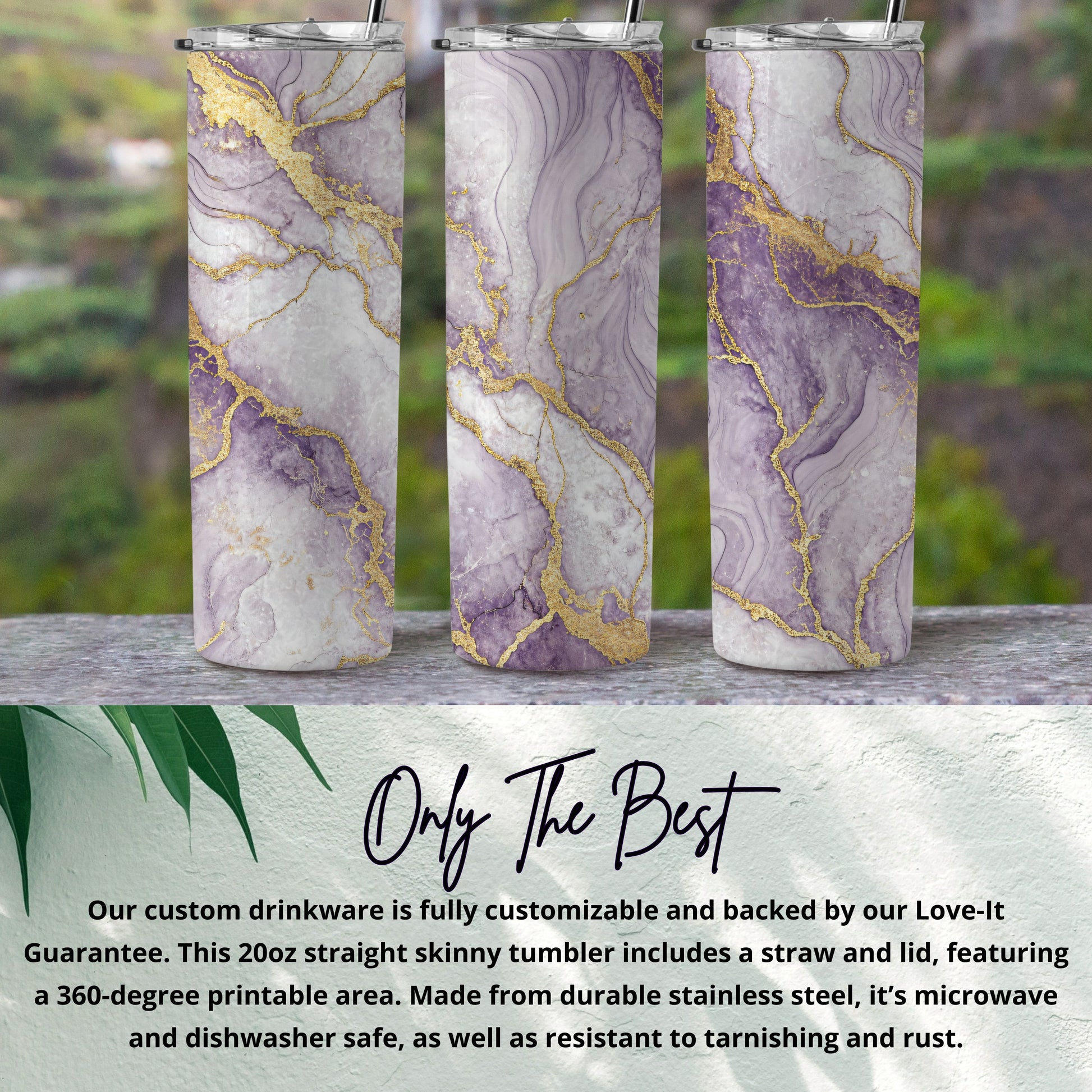 Marble Design Stainless Steel Tumbler with Straw and Lid