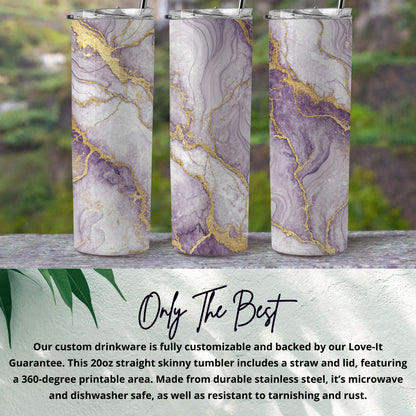 Marble Design Stainless Steel Tumbler with Straw and Lid