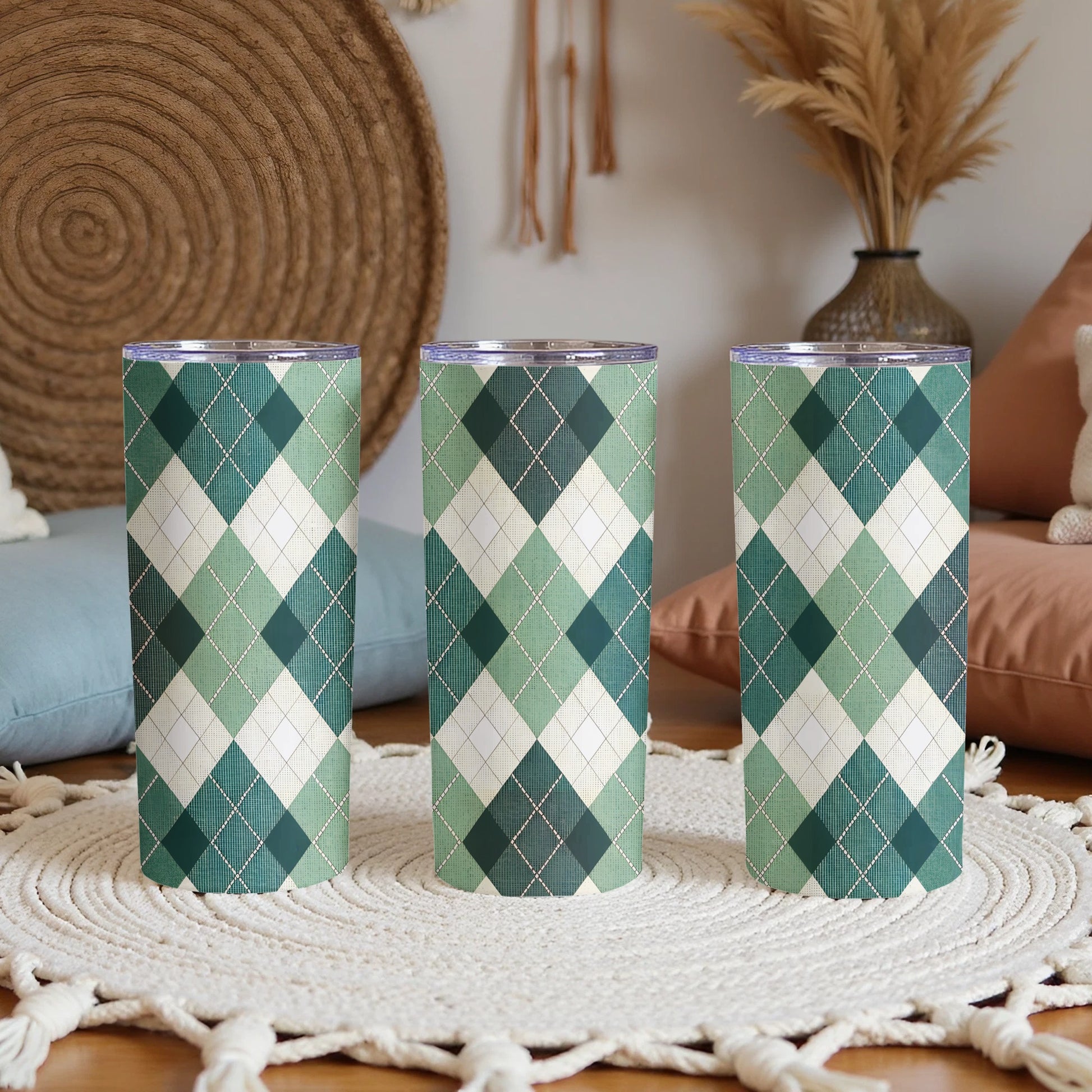 Green Argyle Pattern Insulated Tumbler Product