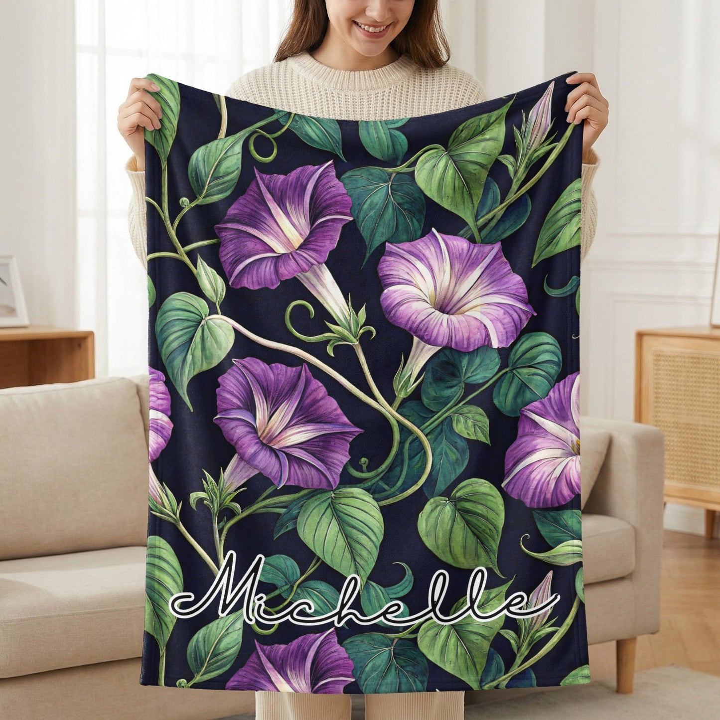 Personalized Floral Blanket with Custom Name Design