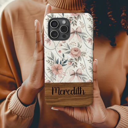 Personalized Floral Design Phone Case with Meredith Name