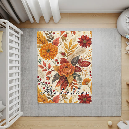 Personalized Fall Floral Design Custom Name Rug