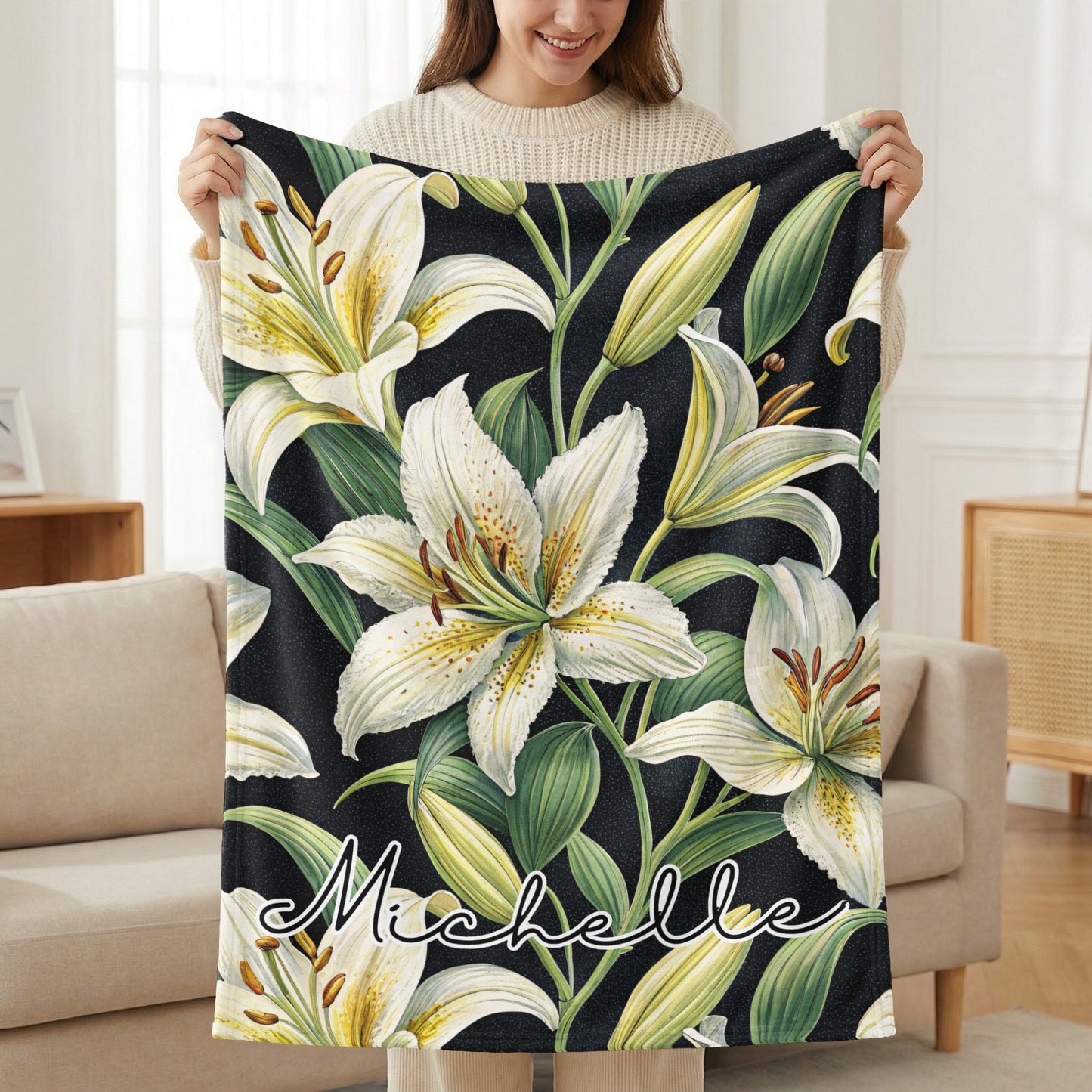 Custom Floral Print Blanket with name Michelle
