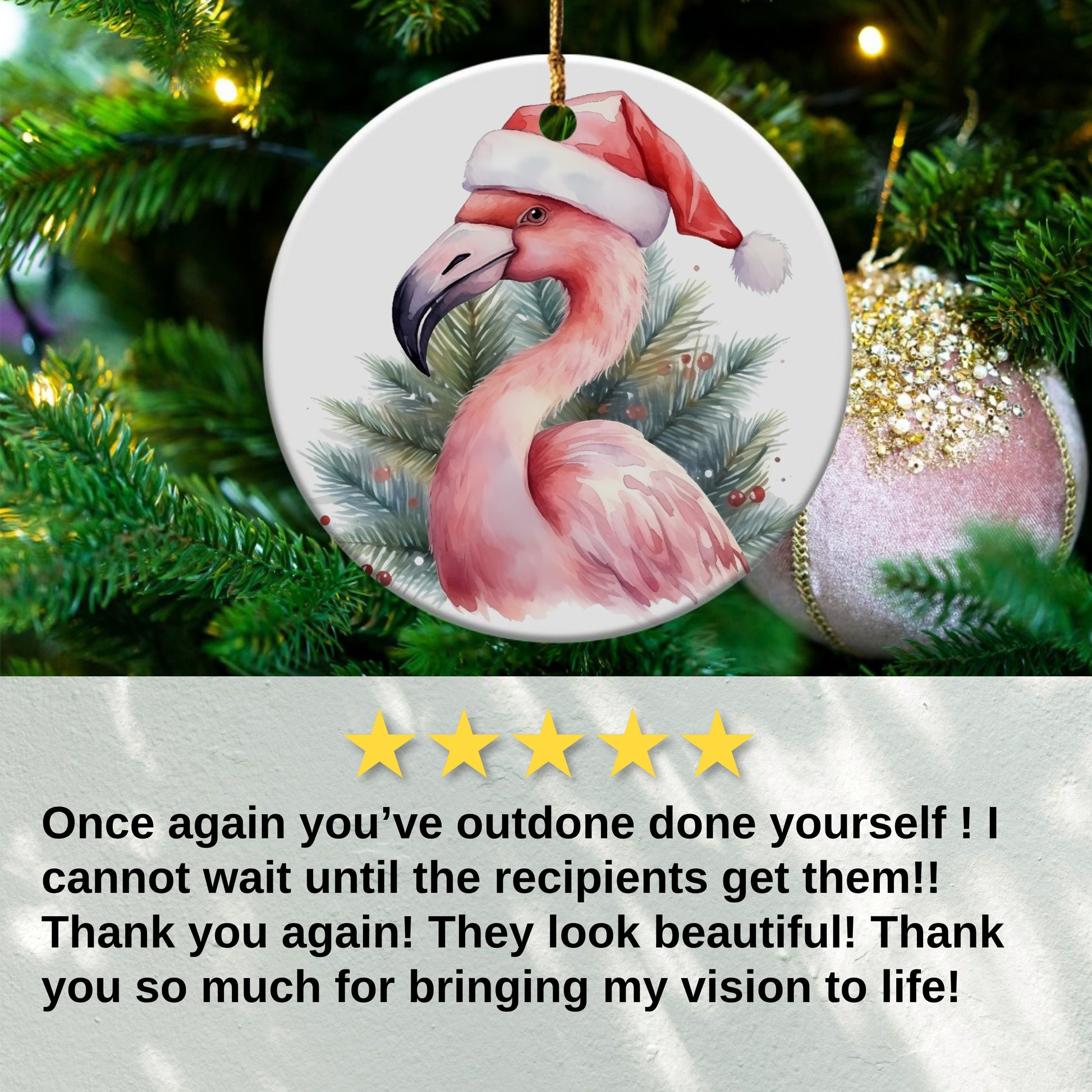 Flamingo with Santa Hat Round Christmas Ornament product