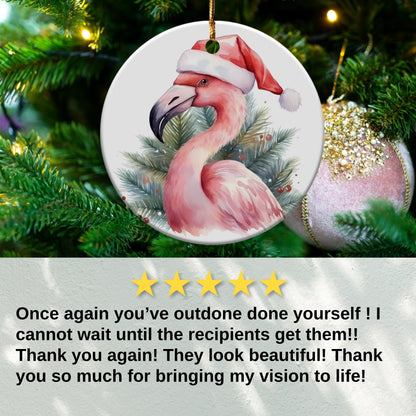 Flamingo with Santa Hat Round Christmas Ornament product