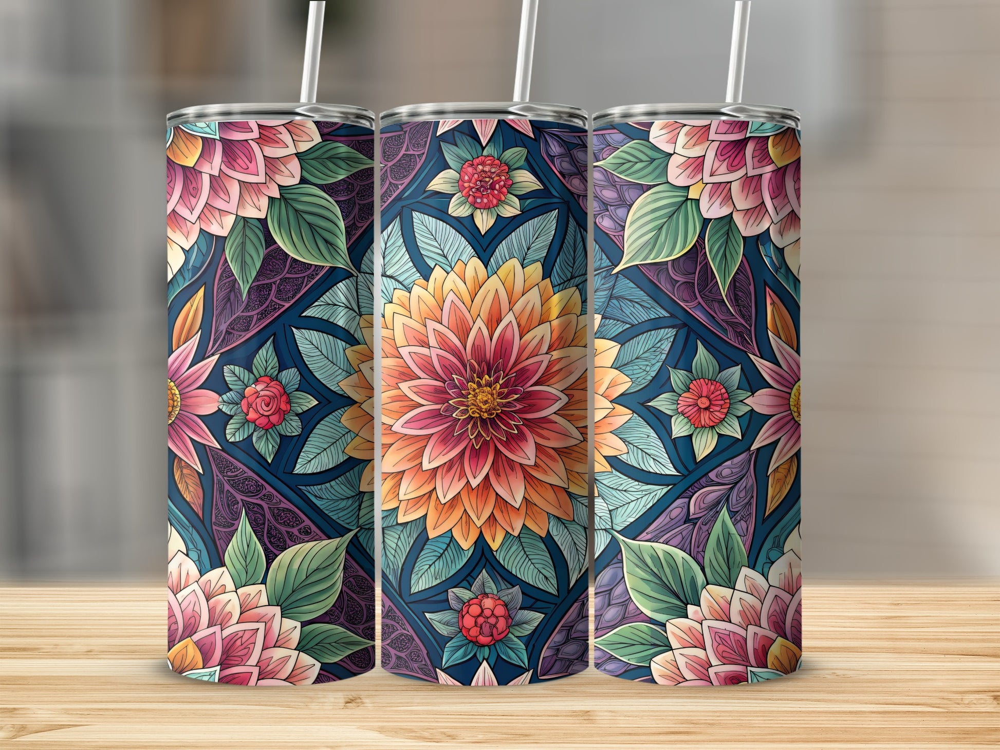 Floral Delightful Patterns Design in Bold Colors 20 oz Skinny Tumbler - Walk Greener