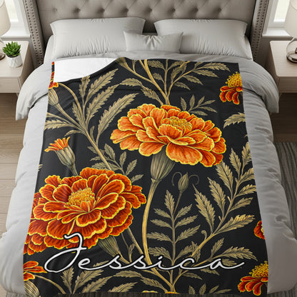 Personalized Marigold Floral Design Blanket