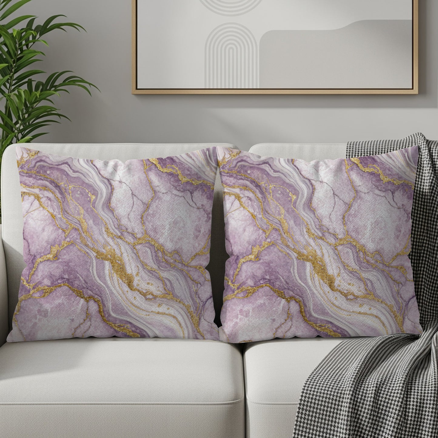 Marble Purple and Gold Decorative Cushion Cover Set