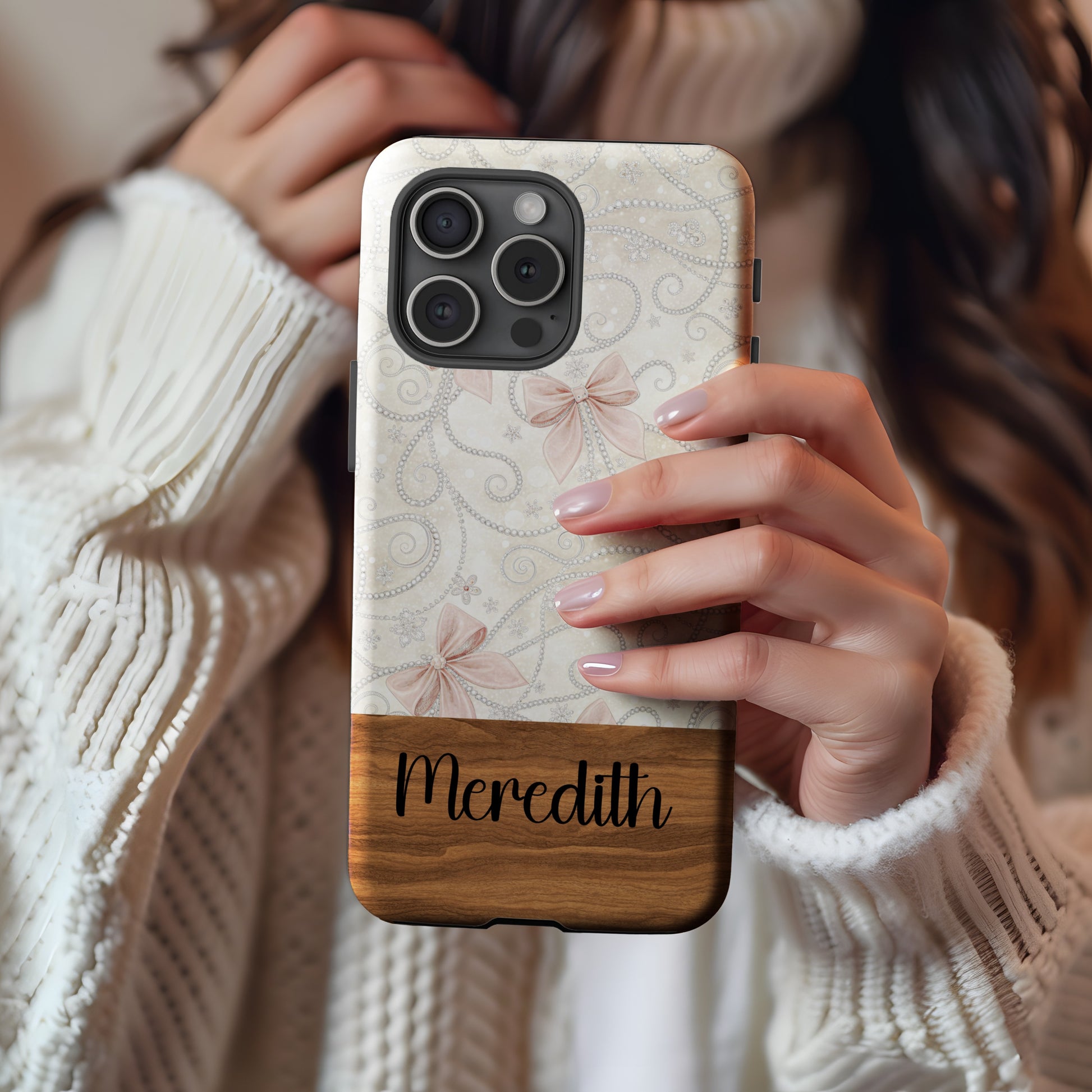 Custom Meredith Design Phone Case with Elegant Bows