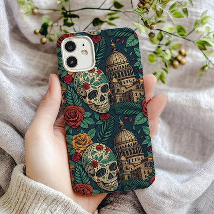 Skull and Roses Design Phone Case with Detailed Artwork