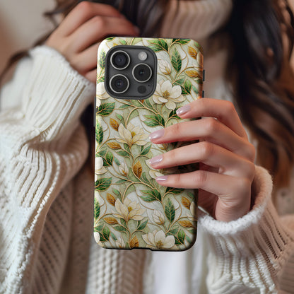 Floral Patterned Green and Cream Phone Case Product