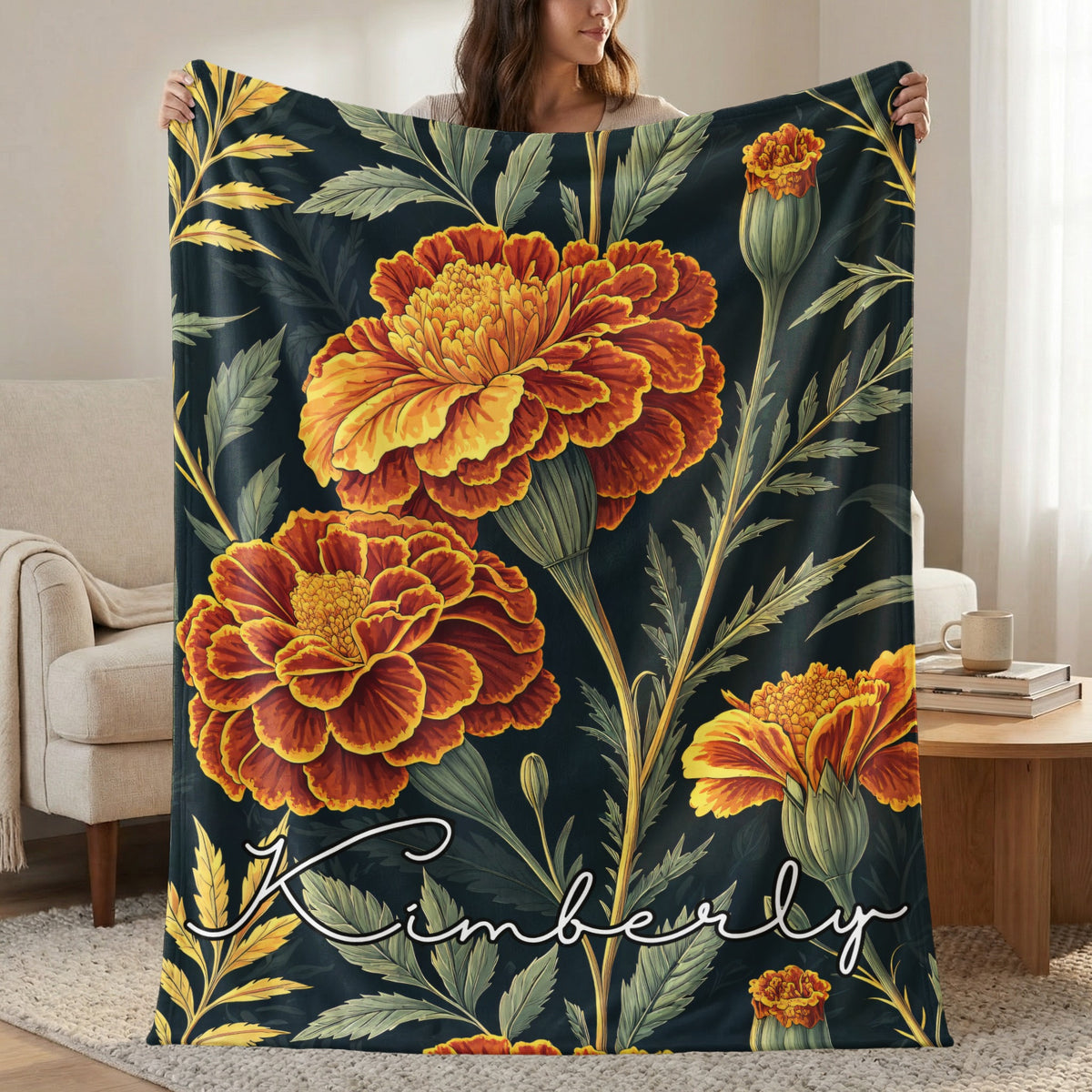 Custom Floral Pattern with Custom Name on it Custom Blanket - Walk Greener
