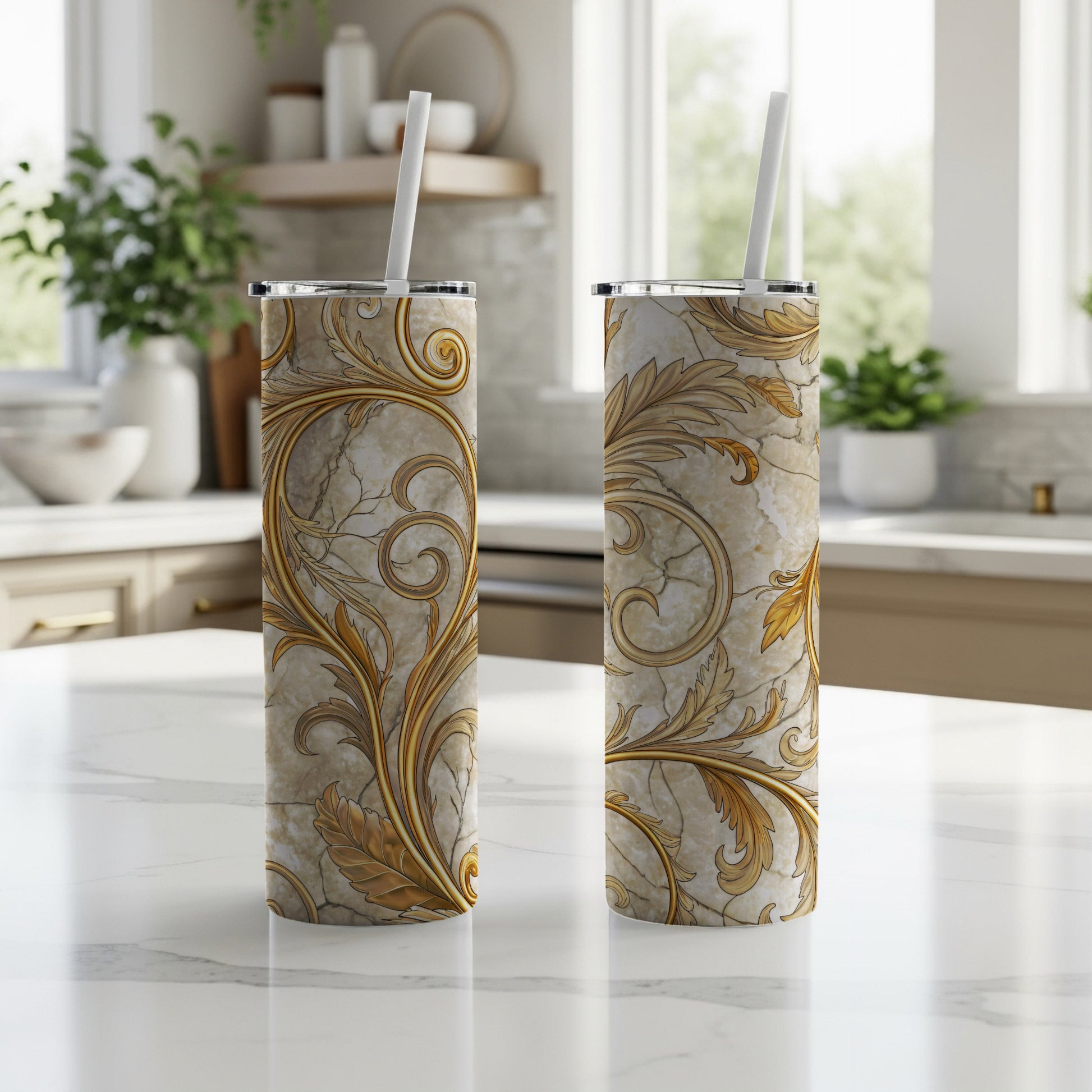 Elegant Swirl Design Insulated Tumbler with Straw