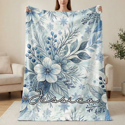 Personalized Floral Print Custom Name Blanket